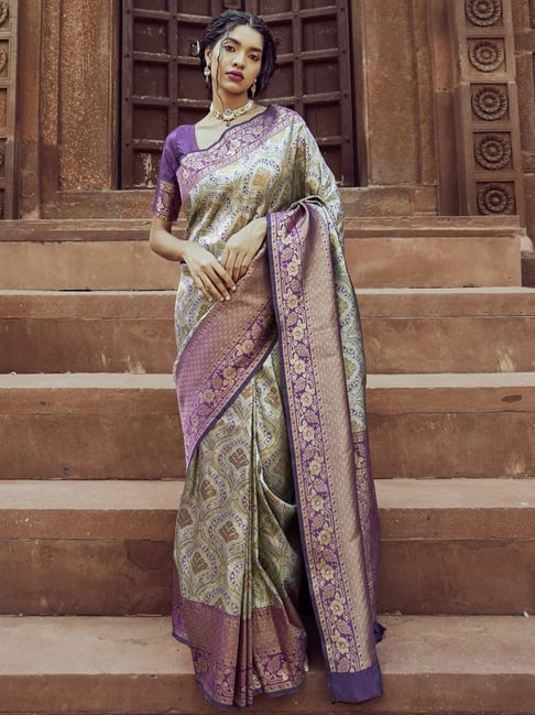 Lavender Purple Satin Plain Saree with Sequin Embroidery - SAFB1138...