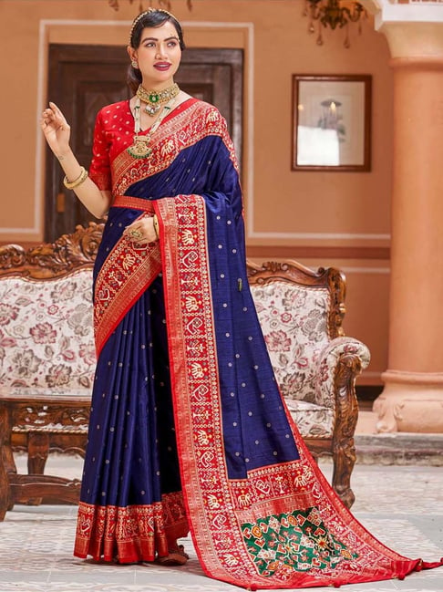 Royal Blue Viscose Dola Silk Handwork Patola Saree for Wedding – tapee.in