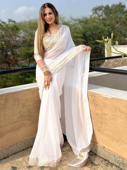 Buy White Sarees for Women by SATRANI Online | Ajio.com