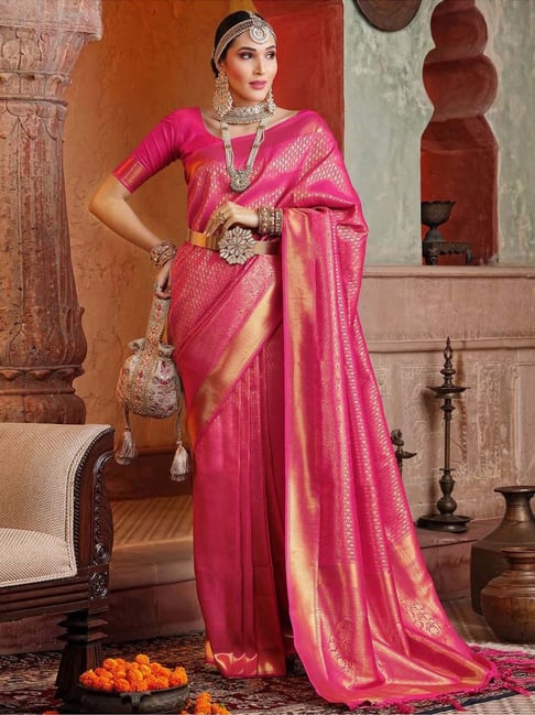 Hot Pink/Rani Pink and Gold Banarasi Silk Saree – ShopBollyWear.Com