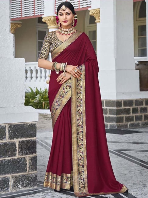 Admyrin Maroon Vichitra Silk Butti Work Designer Party Wear Saree With  Blouse Piece at Rs 999.00 | Surat| ID: 26951875162