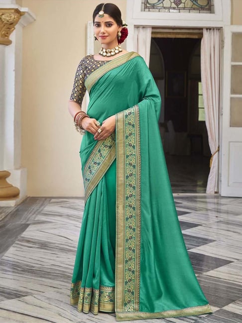 Light Green Georgette Plain Saree | Leemboodi