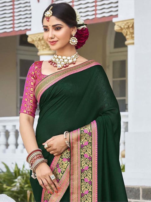 Buy Satrani Green Plain Saree With Unstitched Blouse for Women Online @  Tata CLiQ