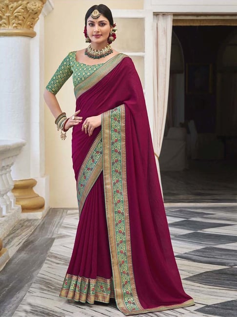 Plain Wine Color Crepe Saree – Satish Silk Mills