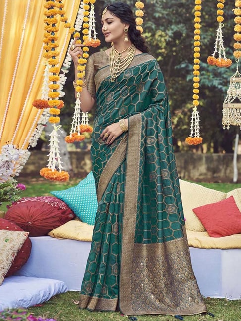 Buy Rama Green Sequins Georgette Saree - Koskii