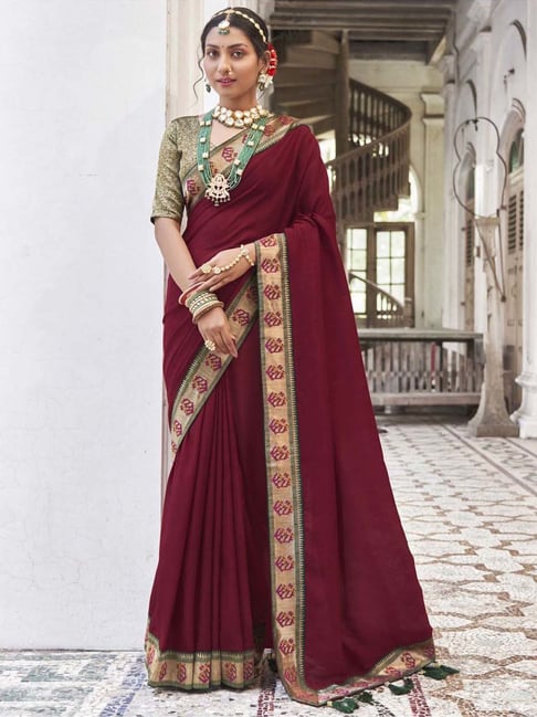 Contrast Blouse for Maroon Silk Saree New Design