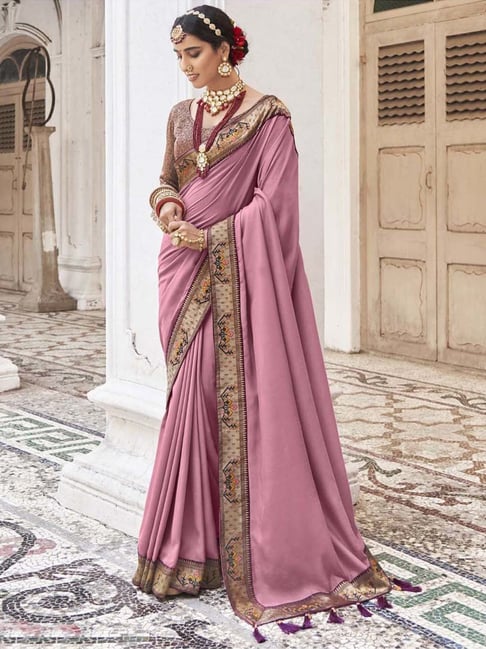 Onion Pink crushed saree with ready to wear Blouse – Threads