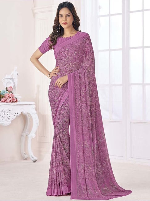 Vishal Prints Dusty Pink Designer Fancy Chiffon Saree With Foil Print