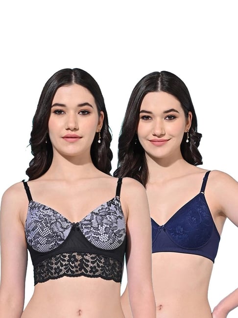 FIMS Black & Blue Lace Work Bras - Pack Of 2-picture-32