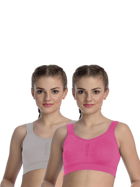 FIMS Grey & Pink Full Coverage Sports Bras - Pack Of 2