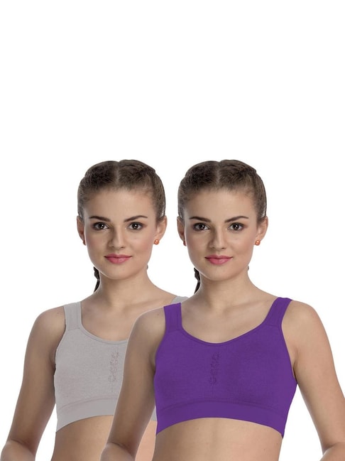 FIMS Grey & Purple Full Coverage Sports Bras - Pack Of 2