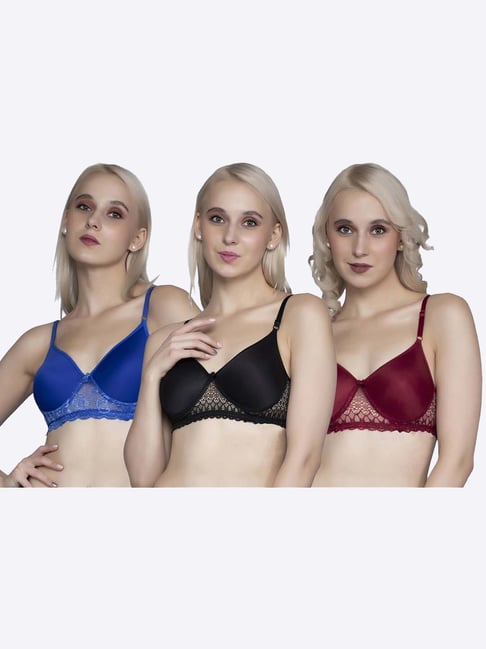 FIMS Black & Blue Lace Work Bras - Pack Of 3-picture-43