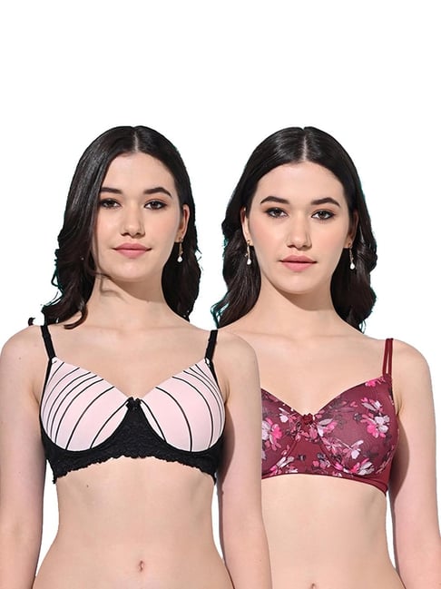 FIMS Pink & Maroon Printed Bras - Pack Of 2