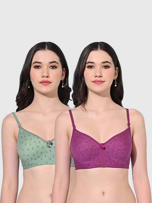 FIMS Purple & Green Printed Bras - Pack Of 2