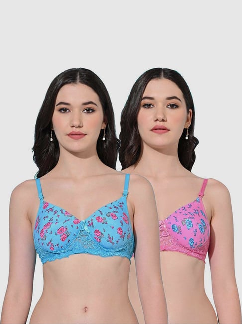FIMS Blue & Pink Printed Bras - Pack Of 2