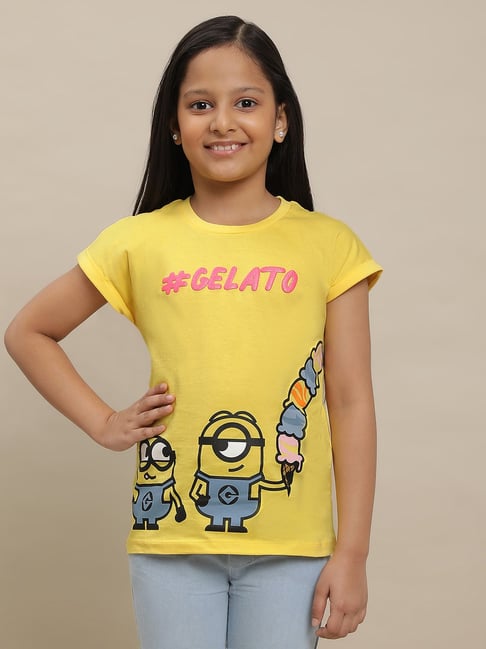 Kidsville Minions Printed Yellow Tshirt For Girls