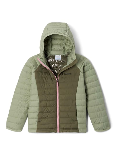 Columbia Kids Powder Lite Green Color Block Full Sleeves Jacket