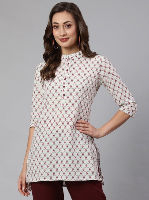 YUVVIK Anarkali Cotton Printed Short Kurtis/Top for Women and Girls Maroon  : Amazon.in: Fashion