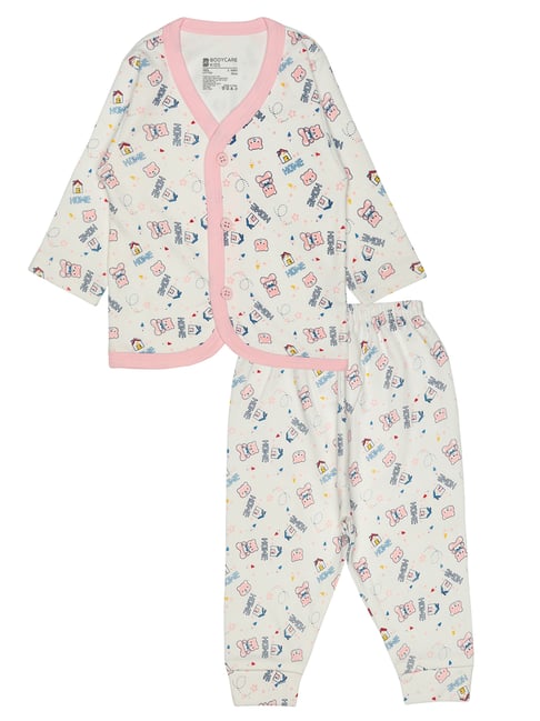 Bodycare Kids White Printed Full Sleeves T-Shirt with Pyjamas