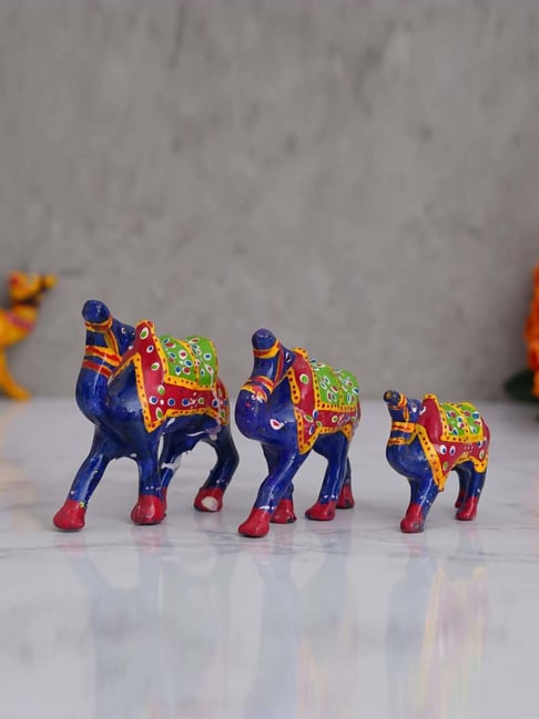 eCraftIndia Blue & Red Papermachie Camel Showpiece - Set of 3-picture-34