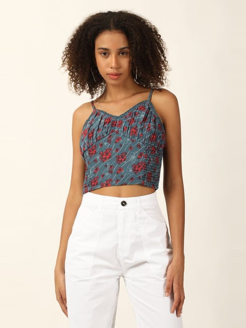 Buy Forever 21 Navy Floral Print Crop Top for Women Online Tata CLiQ