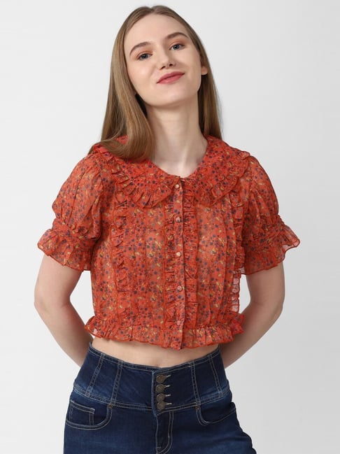 Buy Forever 21 Orange Floral Print Crop Top for Women Online