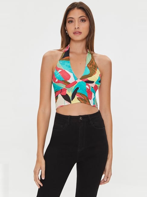 Forever 21 Multicolored Cotton Abstract Pattern Crop Top