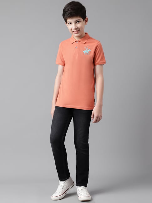 Beverly Hills Polo Club Boys Coral Solid Polo T Shirt