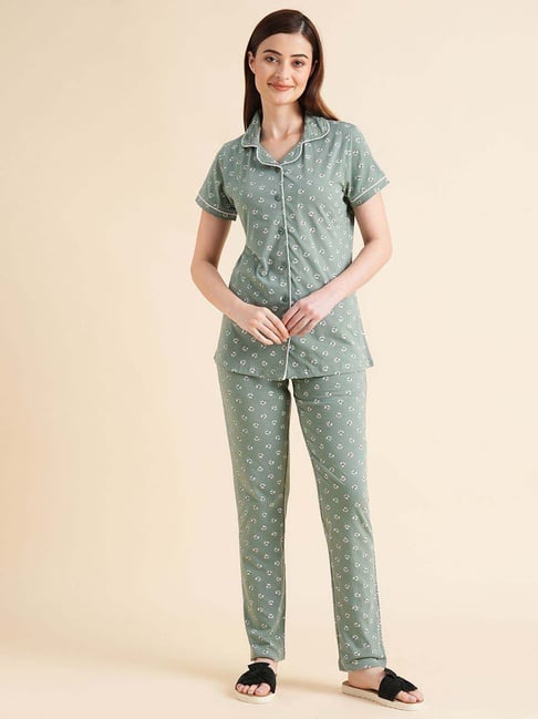 Buy Sweet Dreams Green Cotton Printed Shirt Pyjama Set for Women Online Tata CLiQ