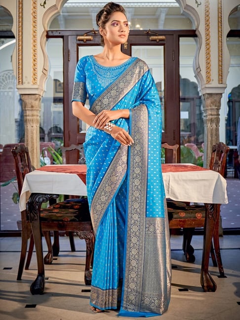 Blue & Firozi Colour Combination Pure Soft Silk Saree Stylish Blouse P –  TULIP DESIGNER