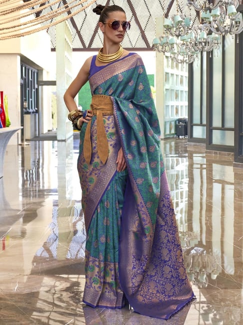 Rama Blue Soft Banarasi Silk Copper Zari Weaving Saree – Clothing Crown -  Women's Clothing Store