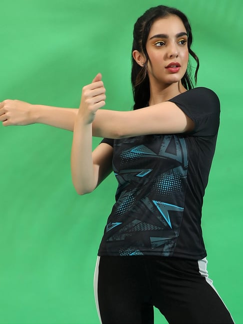 Campus Sutra Black Printed Sports T-Shirt