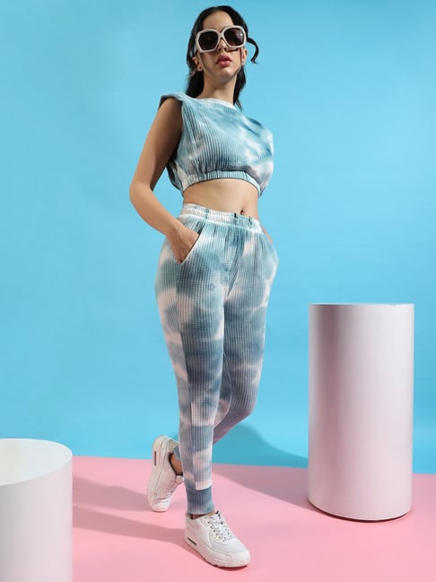Campus Sutra Blue Tie & Dye Crop Top Pant Set-picture-37