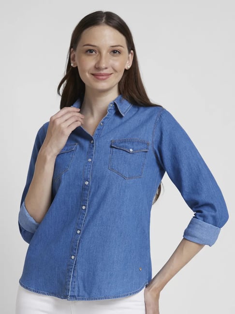 Spykar Light Blue Cotton Regular Fit Shirt-picture-24
