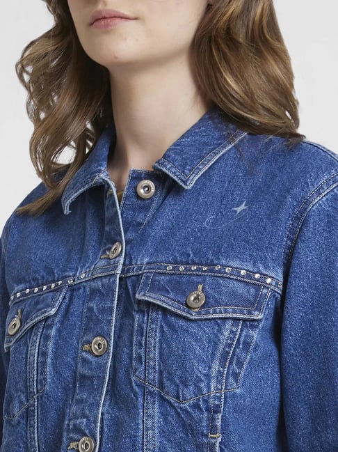 Spykar Jacket Womens Dark Blue Denim Jacket Spykar Blue Regular