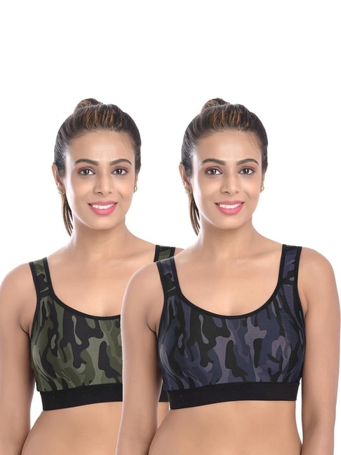 FIMS Blue & Green Printed Sports Bras - Pack Of 2