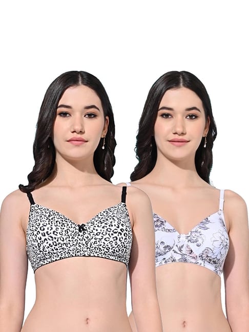 FIMS Black & White Printed Bras - Pack Of 2
