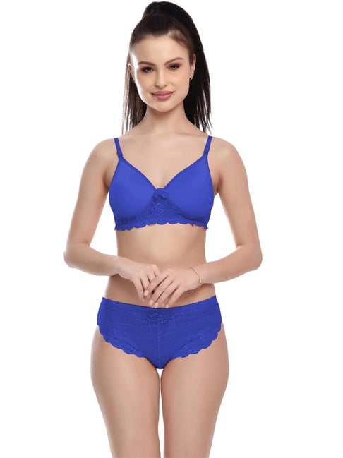 Buy FIMS Blue Lace Work Bra Panty Set for Women Online @ Tata CLiQ