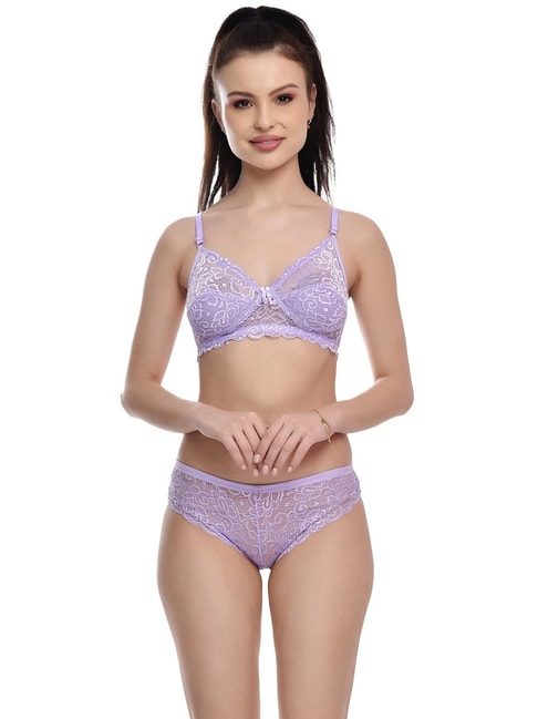 Buy FIMS Purple Lace Work Bra Panty Set for Women Online @ Tata CLiQ