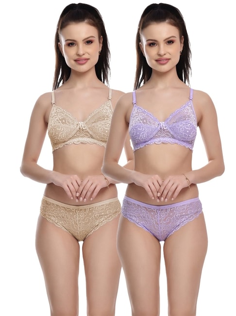 Buy online Pack Of 2 Laced Bra And Panty Set from lingerie for