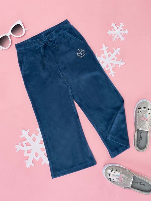 Pantaloons Junior Kids Teal Blue Cotton Embellished Pants-picture-33