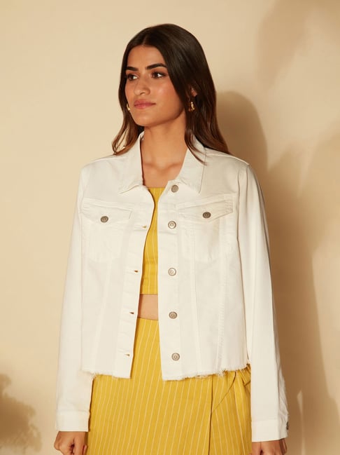 Womens Size 12 10 8 6 14 16 Stretch Denim Jacket Ladies Jean Crop Jackets  White | eBay
