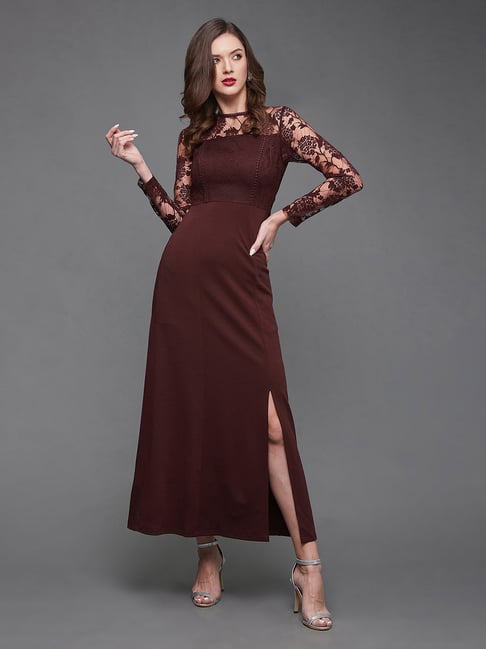 Miss Chase Maroon Slim Fit Maxi Dress