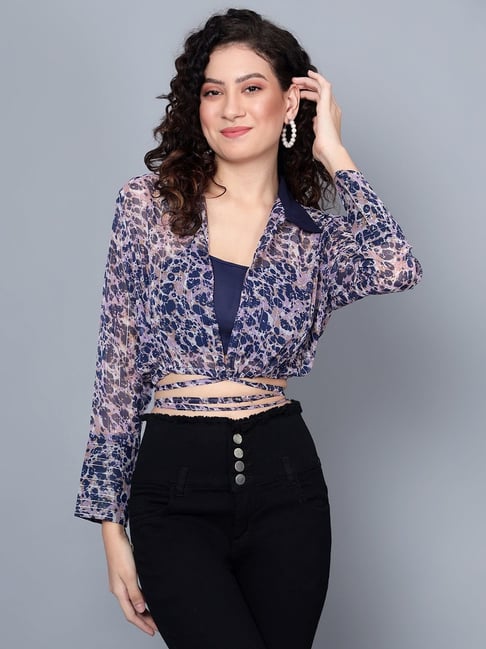 Anvi Be Yourself Purple Printed Crop Top With Cami
