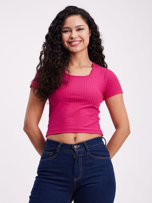 Fablestreet Pink Striped Crop Top-picture-25