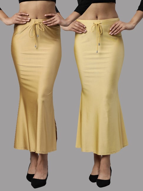 TWIN BIRDS Golden & Yellow Plain Saree Shapewear - Pack Of 2