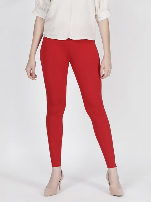 Red Solid Ankle Length Plus Legging - VALLES365 by S.C. - 4145001