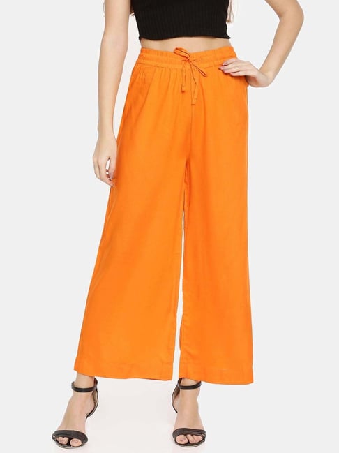 TWIN BIRDS Orange Mid Rise Palazzos-picture-40