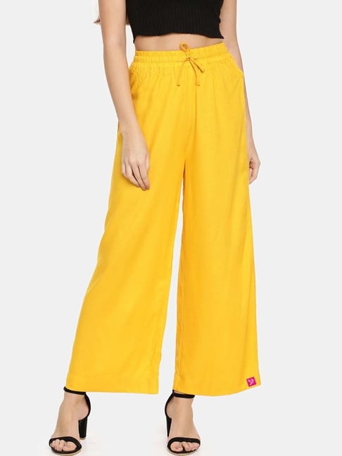 TWIN BIRDS Yellow Mid Rise Palazzos-picture-27