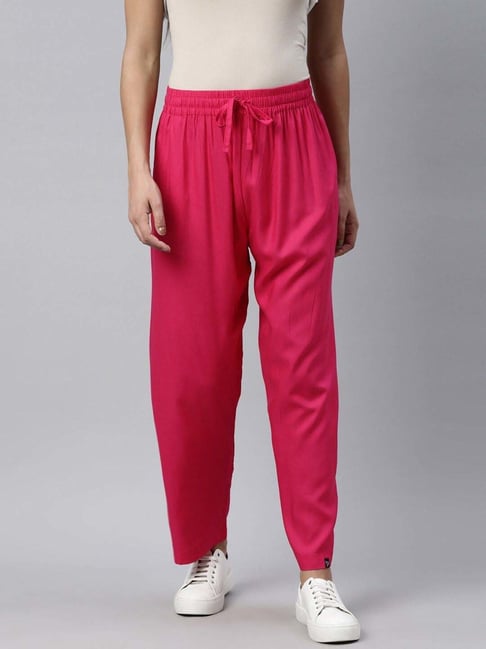 PATRORNA Pink Loose Fit Mid Rise Palazzos